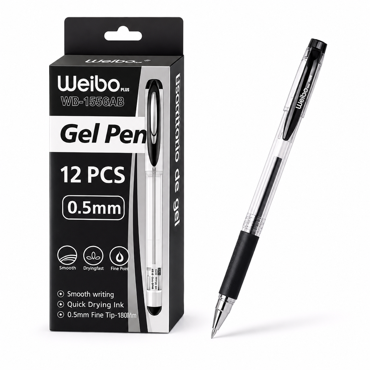 Weibo Gel Pens 12 Pack – 0.5mm Smooth Writing Pens (Blue, Red, Black)