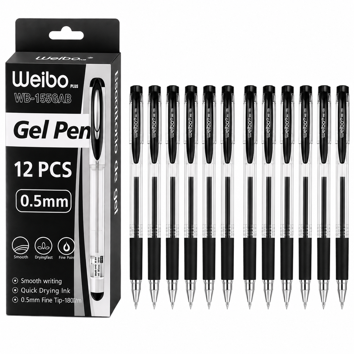 Weibo Gel Pens 12 Pack – 0.5mm Smooth Writing Pens (Blue, Red, Black)
