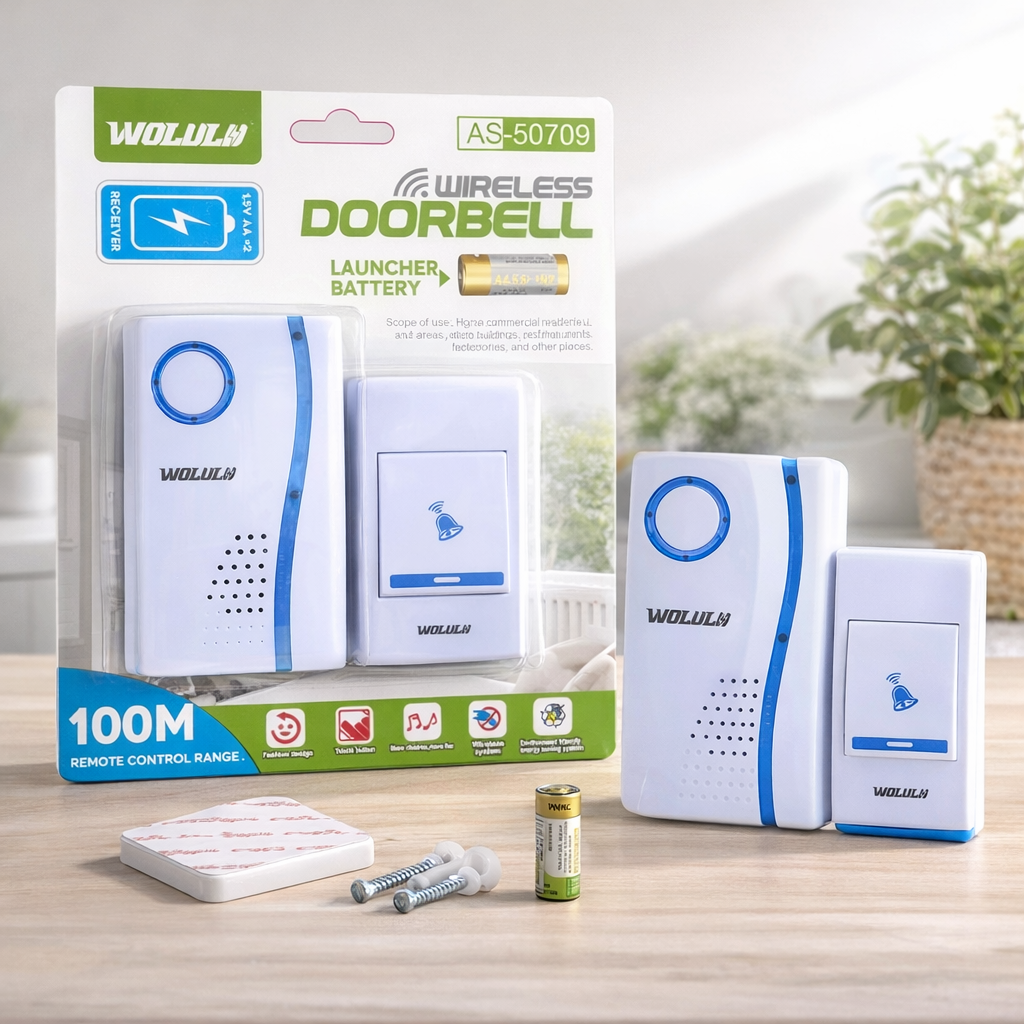 Wireless Doorbell Kit 100m Range | Plug-in Receiver & Battery Button