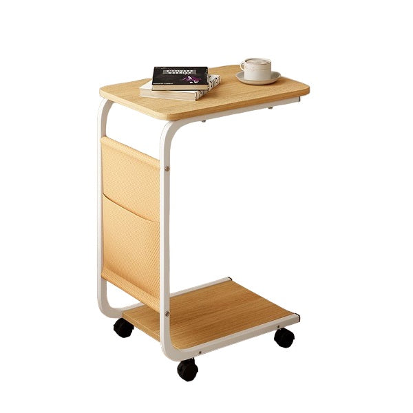 C-Shaped Side Table with Storage Pocket & Wheels | Slim Sofa / Bedside Table