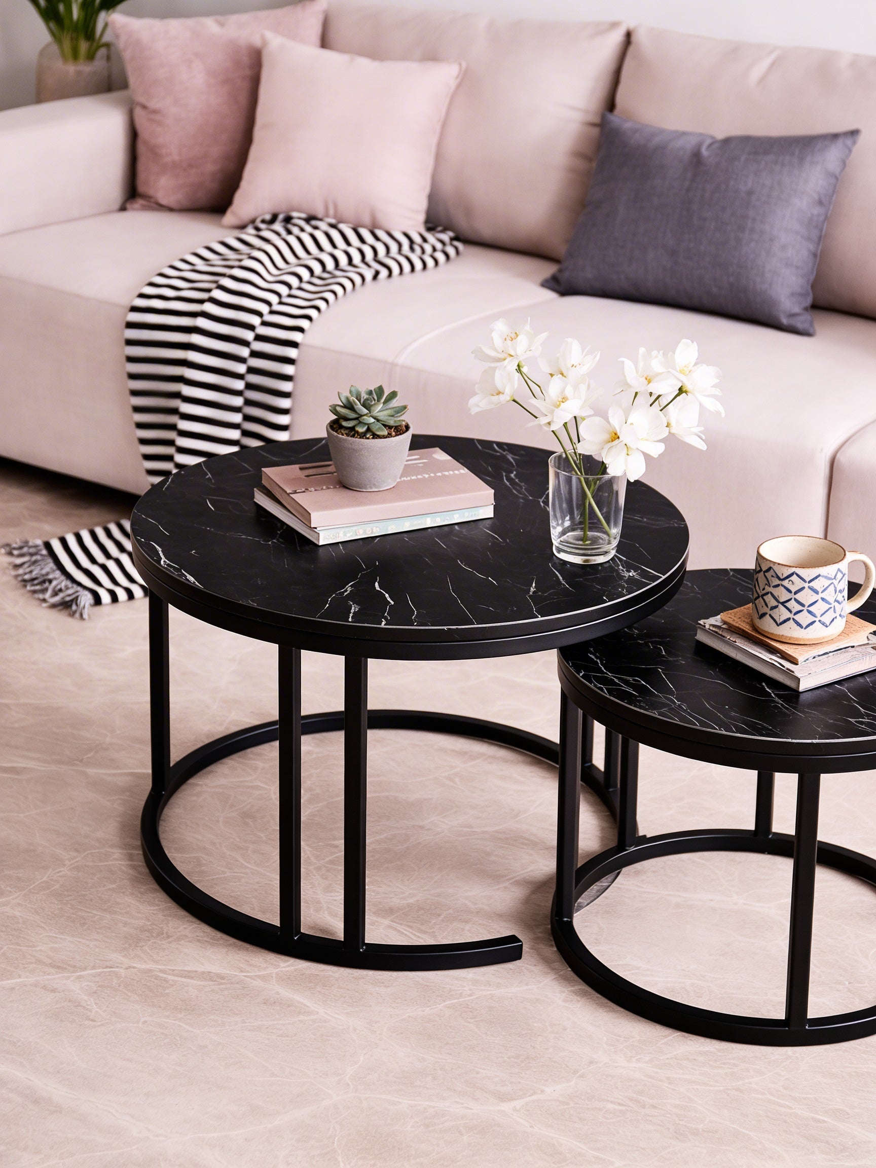 Modern Round Coffee Table Set – 70 x 70 x 45 cm Living Room Table