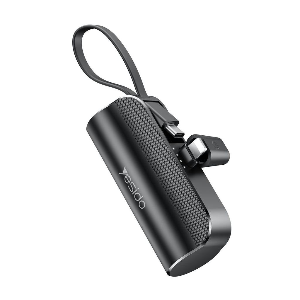 Yesido Super Mini 5000mAh Power Bank with Built-in Lightning & Type-C Plug – Fast Charging Portable Charger