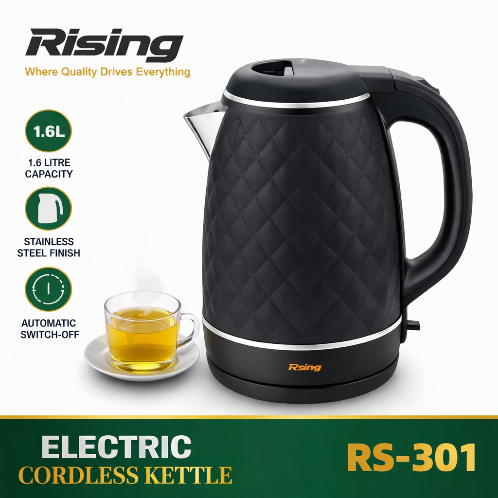 Rising RS-301 Electric Cordless Kettle – 1.6L Stainless Steel Electric Kettle with Auto Shut-Off